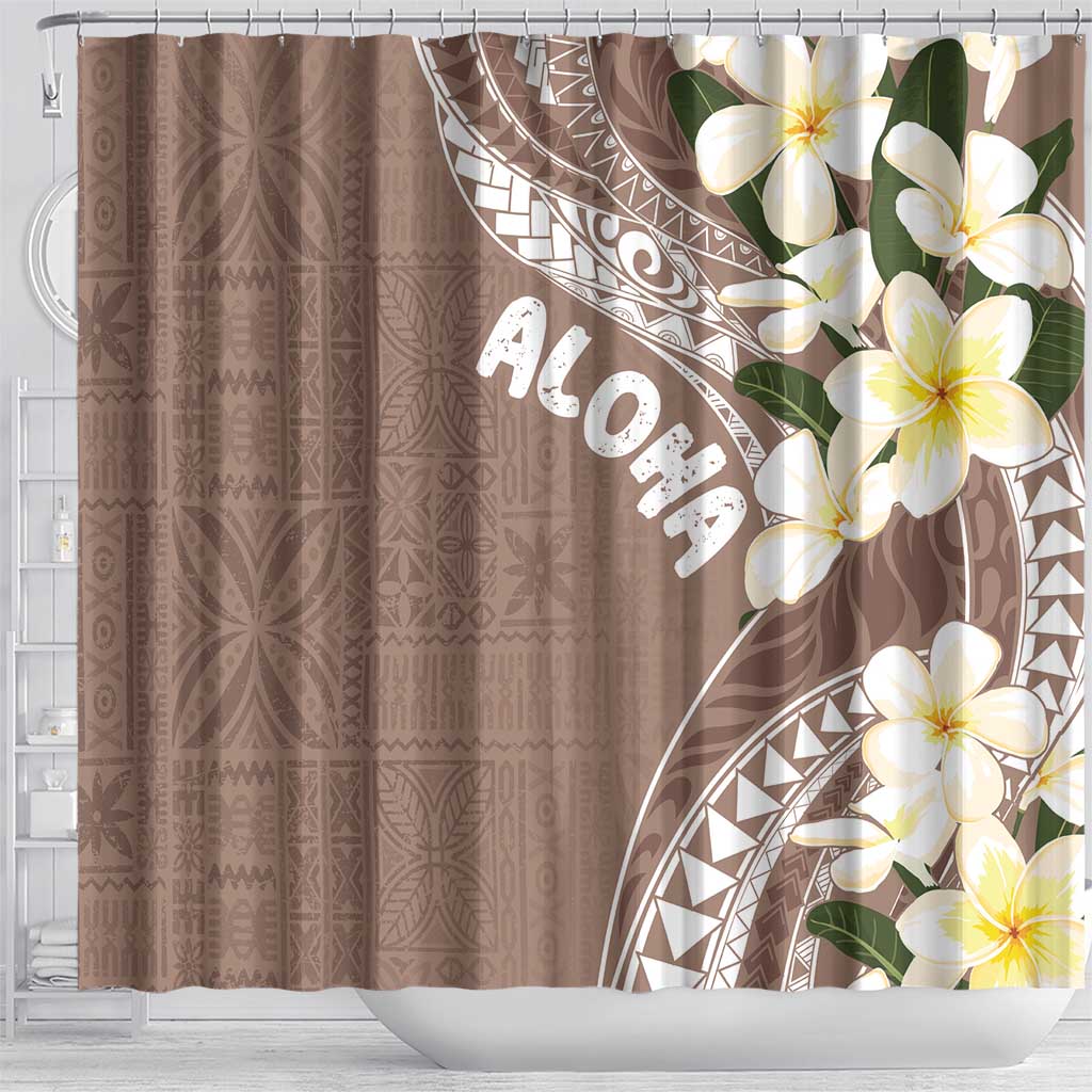 Aloha Hawaii Festive Shower Curtain Frangipani Lace Classic - Beige LT7 - Polynesian Pride