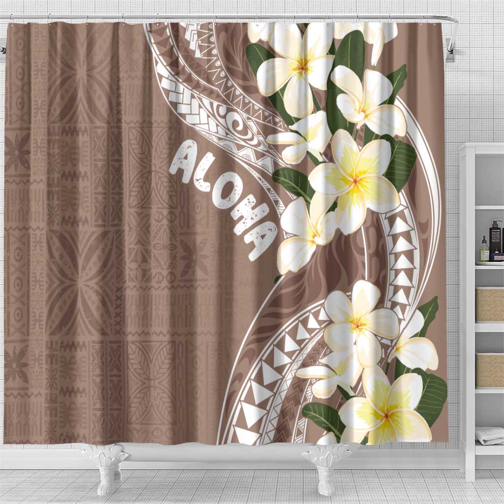 Aloha Hawaii Festive Shower Curtain Frangipani Lace Classic - Beige LT7 - Polynesian Pride