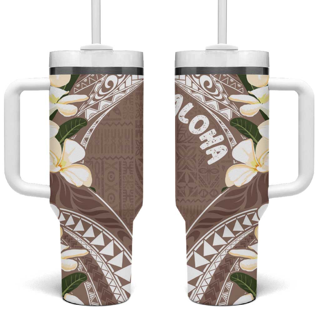 Aloha Hawaii Festive Tumbler With Handle Frangipani Lace Classic - Beige LT7 One Size: 40 oz Beige - Polynesian Pride