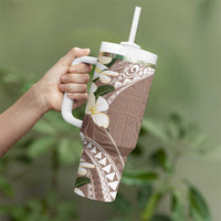 Aloha Hawaii Festive Tumbler With Handle Frangipani Lace Classic - Beige LT7 - Polynesian Pride