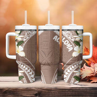 Aloha Hawaii Festive Tumbler With Handle Frangipani Lace Classic - Beige LT7 - Polynesian Pride