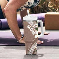 Aloha Hawaii Festive Tumbler With Handle Frangipani Lace Classic - Beige LT7 - Polynesian Pride
