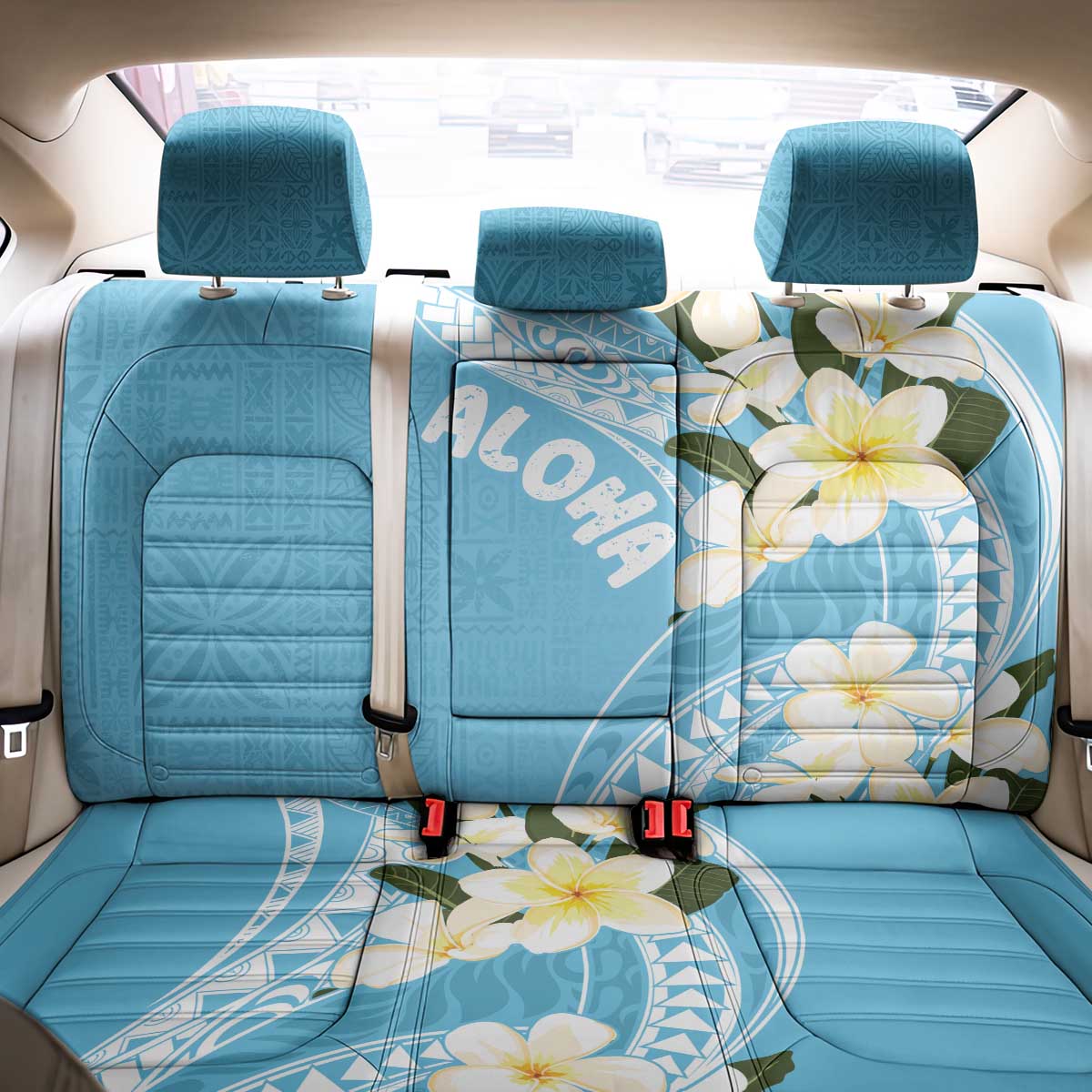 Aloha Hawaii Festive Back Car Seat Cover Frangipani Lace Classic - Turquoise LT7 - Polynesian Pride