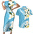 Aloha Hawaii Festive Couples Matching Short Sleeve Bodycon Dress and Hawaiian Shirt Frangipani Lace Classic - Turquoise