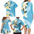 Aloha Hawaii Festive Family Matching Long Sleeve Bodycon Dress and Hawaiian Shirt Frangipani Lace Classic - Turquoise