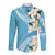 Aloha Hawaii Festive Long Sleeve Button Shirt Frangipani Lace Classic - Turquoise