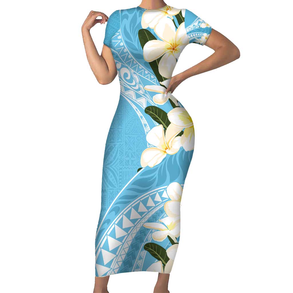 Aloha Hawaii Festive Short Sleeve Bodycon Dress Frangipani Lace Classic - Turquoise LT7 Long Dress Turquoise - Polynesian Pride