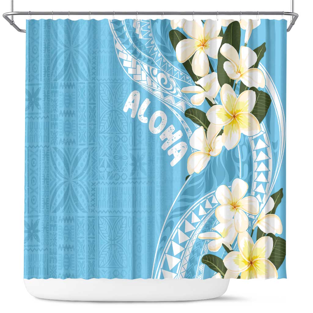 Aloha Hawaii Festive Shower Curtain Frangipani Lace Classic - Turquoise LT7 Turquoise - Polynesian Pride