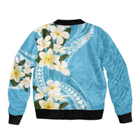Aloha Hawaii Festive Sleeve Zip Bomber Jacket Frangipani Lace Classic - Turquoise LT7 - Polynesian Pride