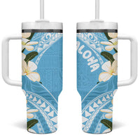 Aloha Hawaii Festive Tumbler With Handle Frangipani Lace Classic - Turquoise LT7 One Size: 40 oz Turquoise - Polynesian Pride