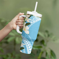 Aloha Hawaii Festive Tumbler With Handle Frangipani Lace Classic - Turquoise LT7 - Polynesian Pride
