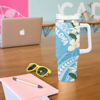 Aloha Hawaii Festive Tumbler With Handle Frangipani Lace Classic - Turquoise LT7 - Polynesian Pride