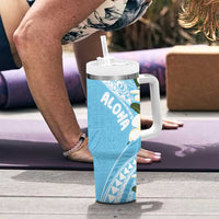 Aloha Hawaii Festive Tumbler With Handle Frangipani Lace Classic - Turquoise LT7 - Polynesian Pride