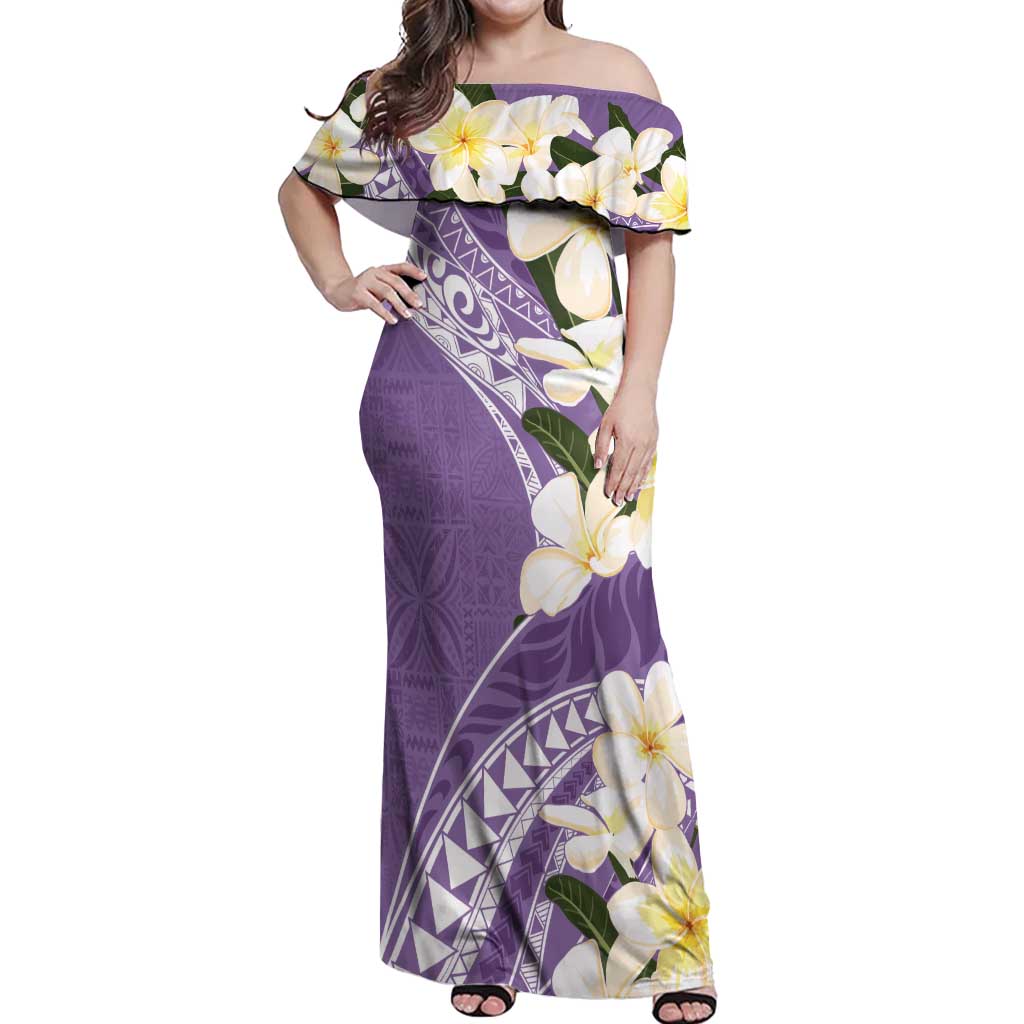 Aloha Hawaii Festive Off Shoulder Maxi Dress Frangipani Lace Classic - Lavender LT7 Women Lavender - Polynesian Pride
