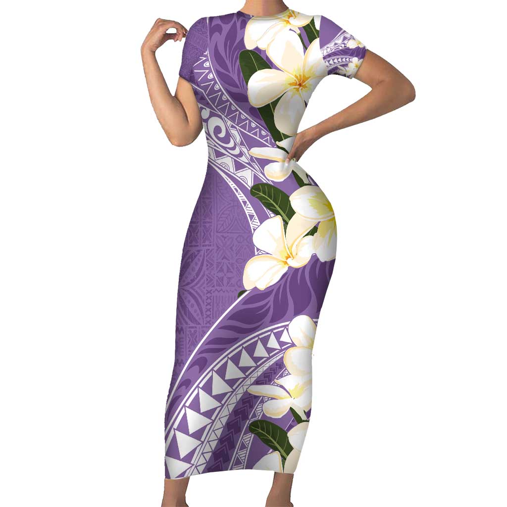 Aloha Hawaii Festive Short Sleeve Bodycon Dress Frangipani Lace Classic - Lavender LT7 Long Dress Lavender - Polynesian Pride