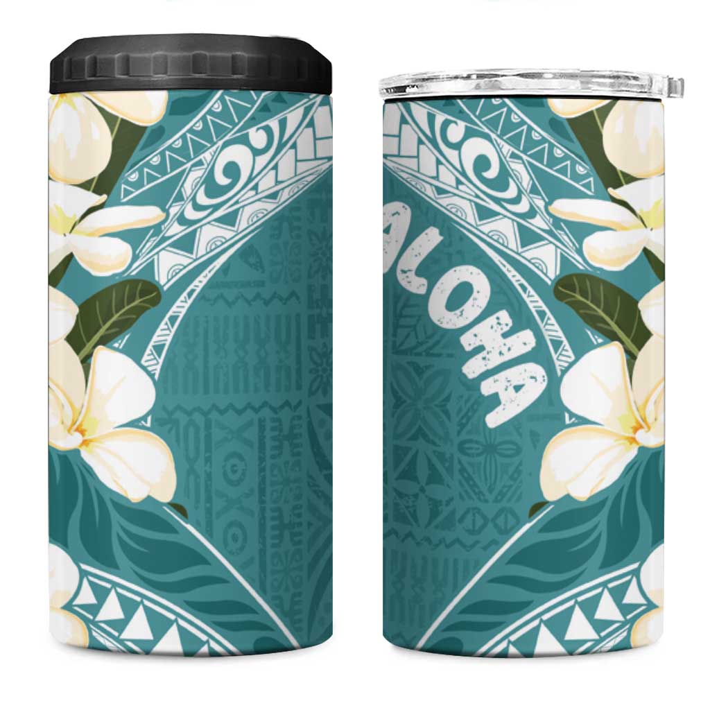 Aloha Hawaii Festive 4 in 1 Can Cooler Tumbler Frangipani Lace Classic - Teal LT7 One Size: 16 oz Teal - Polynesian Pride
