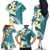 Aloha Hawaii Festive Family Matching Off The Shoulder Long Sleeve Dress and Hawaiian Shirt Frangipani Lace Classic - Teal