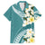 Aloha Hawaii Festive Family Matching Off Shoulder Maxi Dress and Hawaiian Shirt Frangipani Lace Classic - Teal