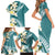 Aloha Hawaii Festive Family Matching Short Sleeve Bodycon Dress and Hawaiian Shirt Frangipani Lace Classic - Teal