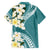 Aloha Hawaii Festive Family Matching Short Sleeve Bodycon Dress and Hawaiian Shirt Frangipani Lace Classic - Teal