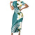 Aloha Hawaii Festive Family Matching Short Sleeve Bodycon Dress and Hawaiian Shirt Frangipani Lace Classic - Teal