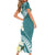 Aloha Hawaii Festive Family Matching Short Sleeve Bodycon Dress and Hawaiian Shirt Frangipani Lace Classic - Teal