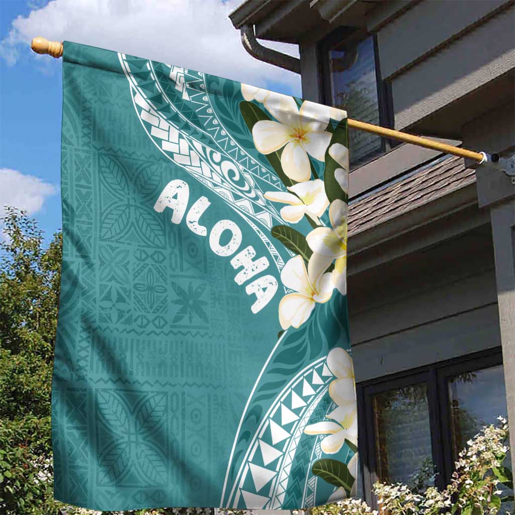Aloha Hawaii Festive Garden Flag Frangipani Lace Classic - Teal LT7 - Polynesian Pride
