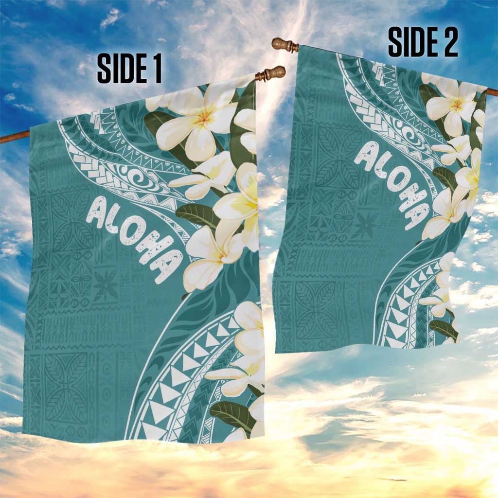 Aloha Hawaii Festive Garden Flag Frangipani Lace Classic - Teal LT7 - Polynesian Pride