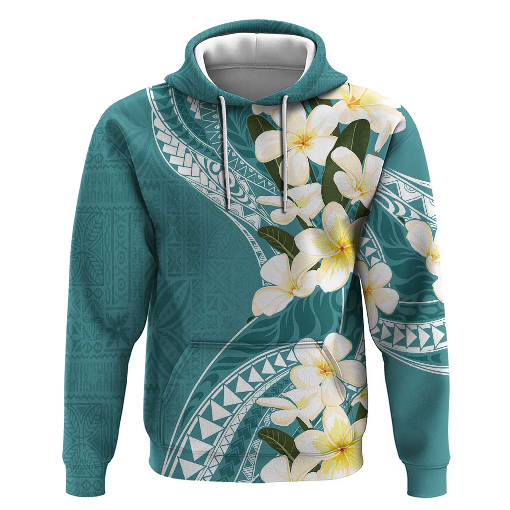 Aloha Hawaii Festive Hoodie Frangipani Lace Classic - Teal LT7 Pullover Hoodie Teal - Polynesian Pride