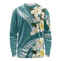 Aloha Hawaii Festive Long Sleeve Shirt Frangipani Lace Classic - Teal LT7 Unisex Teal - Polynesian Pride