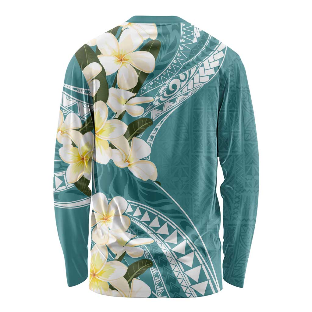 Aloha Hawaii Festive Long Sleeve Shirt Frangipani Lace Classic - Teal LT7 - Polynesian Pride