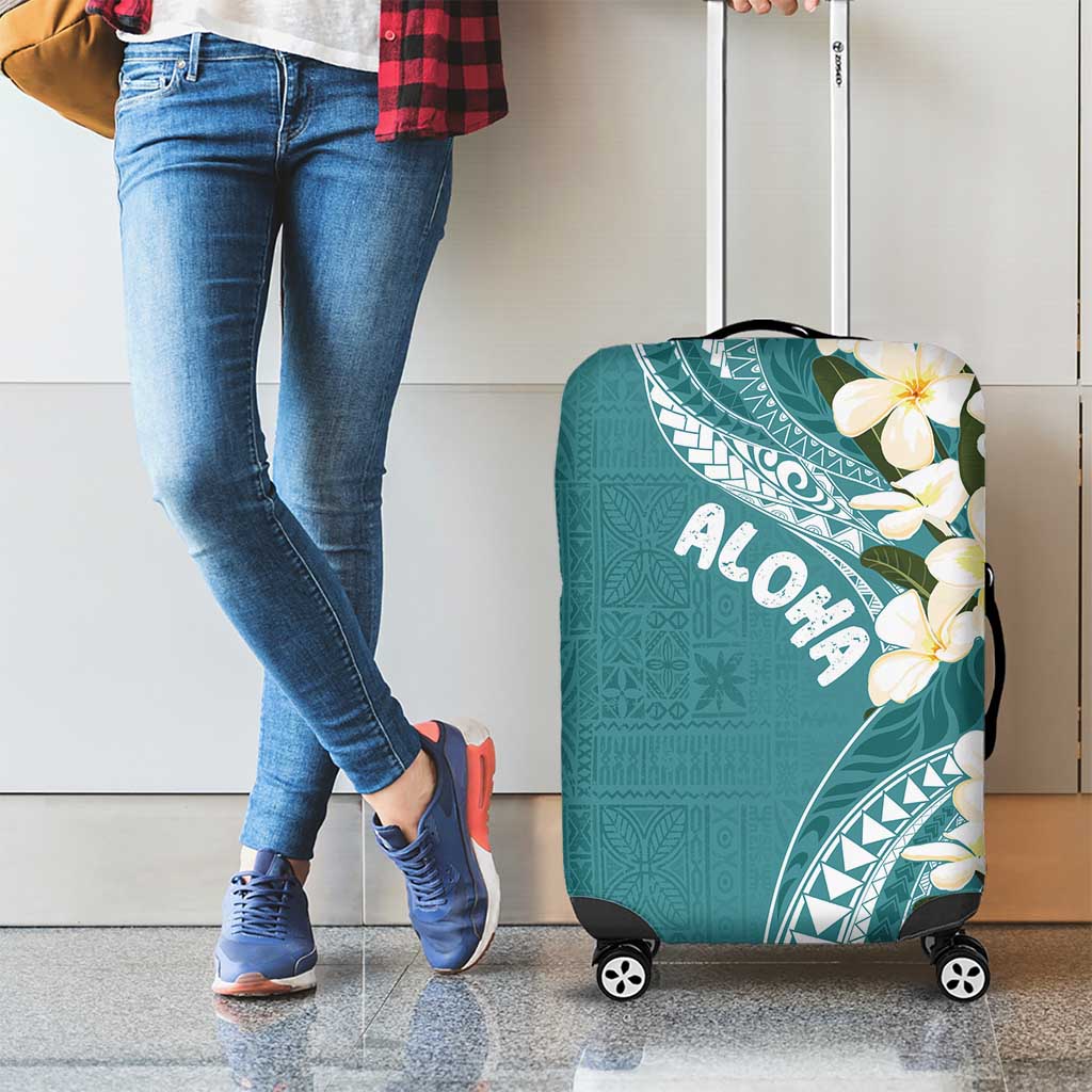 Aloha Hawaii Festive Luggage Cover Frangipani Lace Classic - Teal LT7 - Polynesian Pride