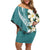 Aloha Hawaii Festive Off Shoulder Short Dress Frangipani Lace Classic - Teal