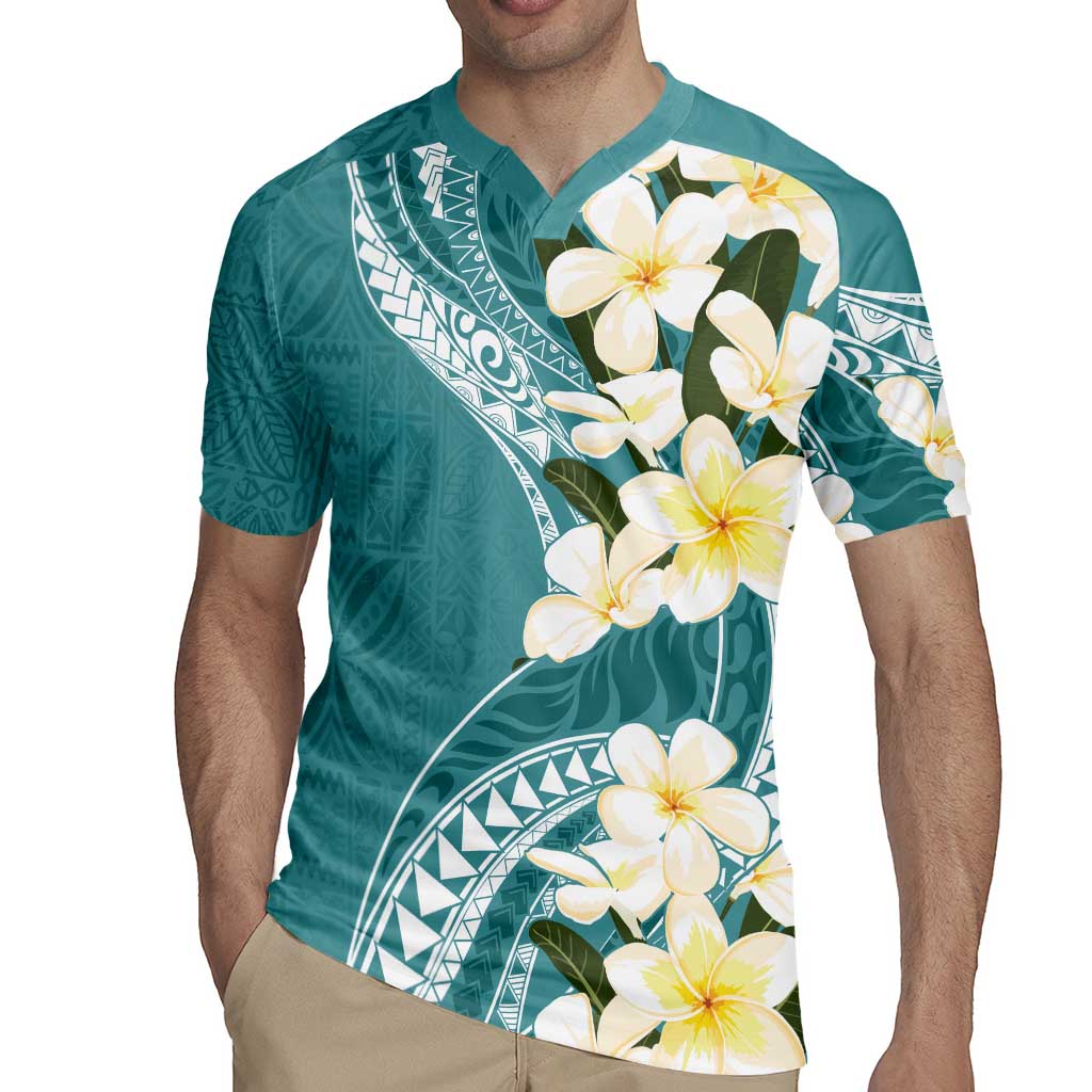 Aloha Hawaii Festive Rugby Jersey Frangipani Lace Classic - Teal LT7 - Polynesian Pride