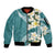 Aloha Hawaii Festive Sleeve Zip Bomber Jacket Frangipani Lace Classic - Teal