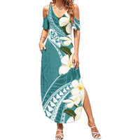 Aloha Hawaii Festive Summer Maxi Dress Frangipani Lace Classic - Teal LT7 Women Teal - Polynesian Pride