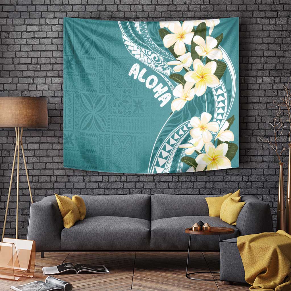 Aloha Hawaii Festive Tapestry Frangipani Lace Classic - Teal LT7 - Polynesian Pride