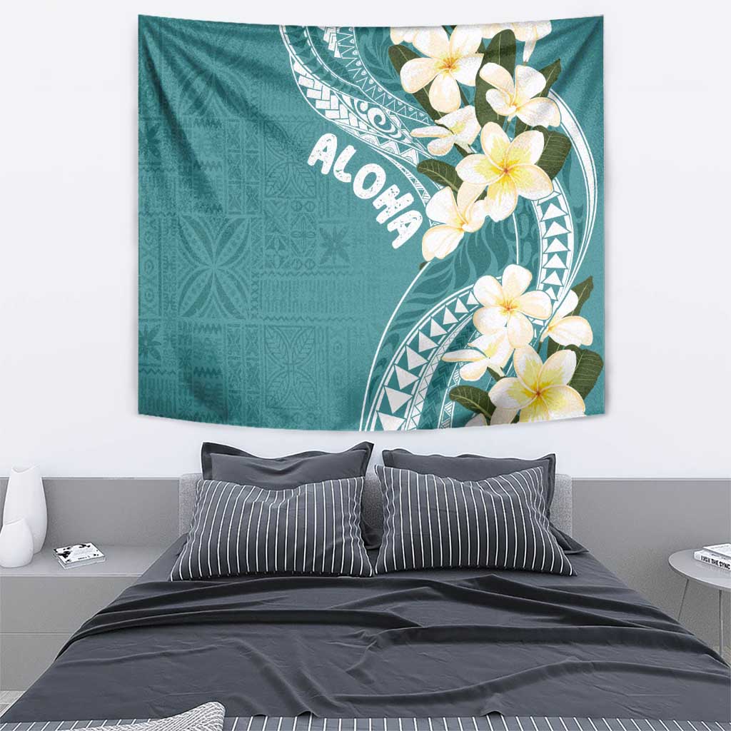 Aloha Hawaii Festive Tapestry Frangipani Lace Classic - Teal LT7 - Polynesian Pride