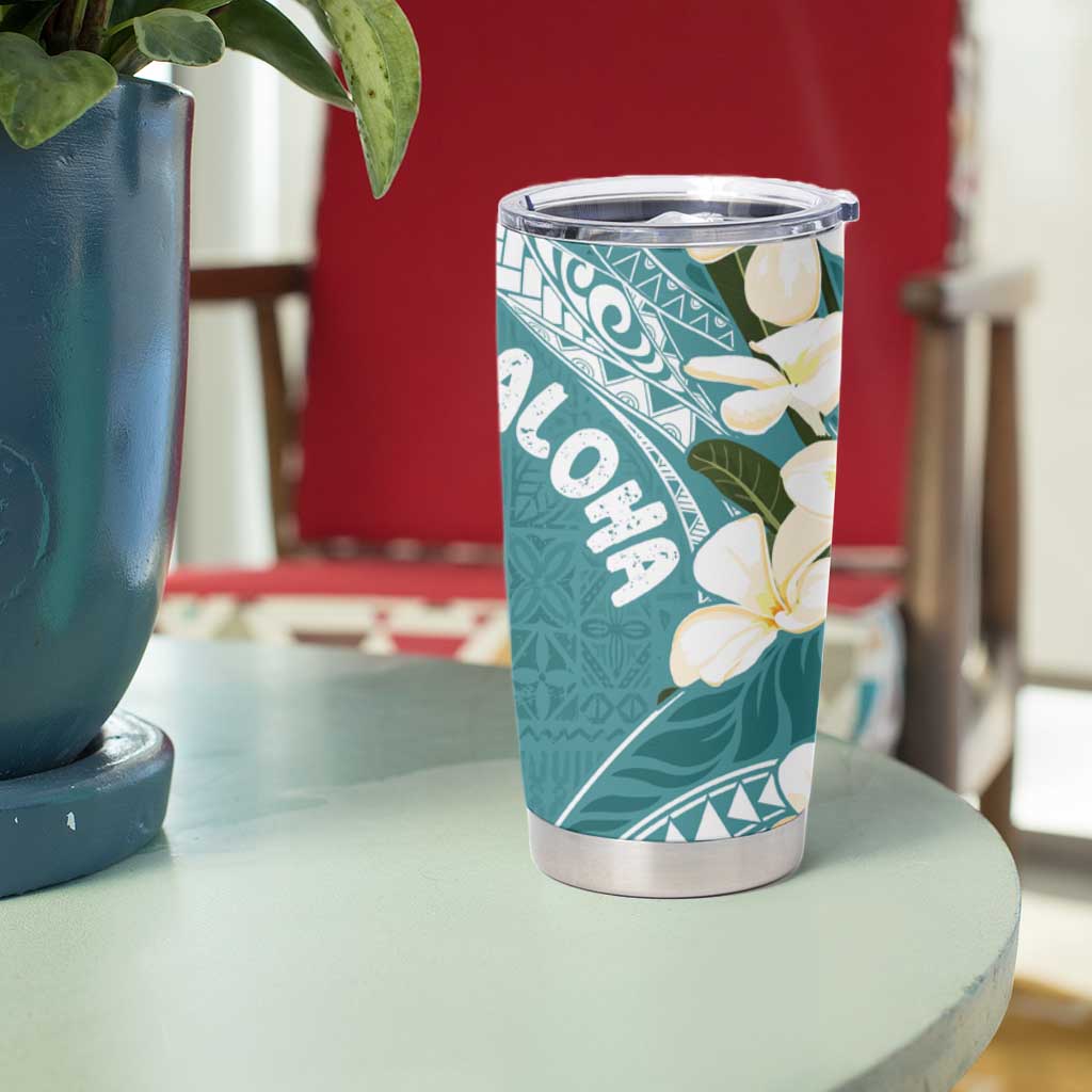 Aloha Hawaii Festive Tumbler Cup Frangipani Lace Classic - Teal LT7 - Polynesian Pride