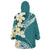 Aloha Hawaii Festive Wearable Blanket Hoodie Frangipani Lace Classic - Teal