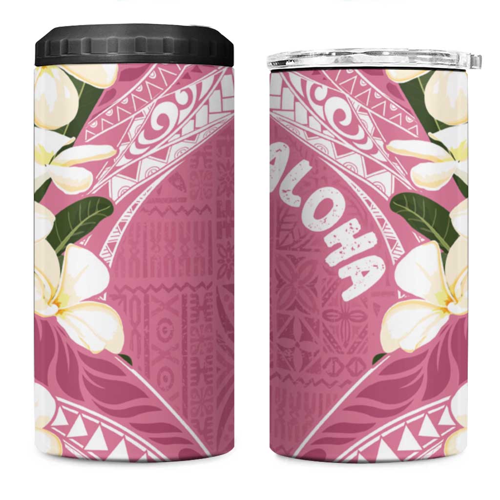 Aloha Hawaii Festive 4 in 1 Can Cooler Tumbler Frangipani Lace Classic - Rosy LT7 One Size: 16 oz Pink - Polynesian Pride
