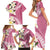 Aloha Hawaii Festive Family Matching Short Sleeve Bodycon Dress and Hawaiian Shirt Frangipani Lace Classic - Rosy