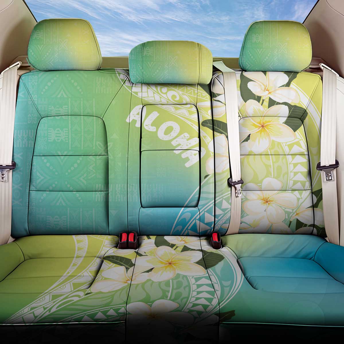 Aloha Hawaii Festive Back Car Seat Cover Frangipani Lace Classic - Summer Vibes LT7 One Size Blue Green - Polynesian Pride