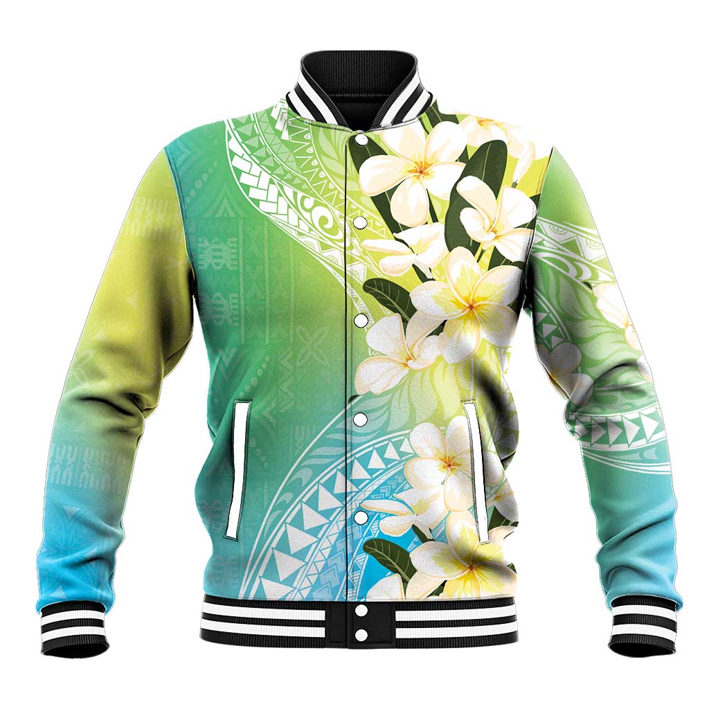 Aloha Hawaii Festive Baseball Jacket Frangipani Lace Classic - Summer Vibes LT7 Unisex Blue Green - Polynesian Pride