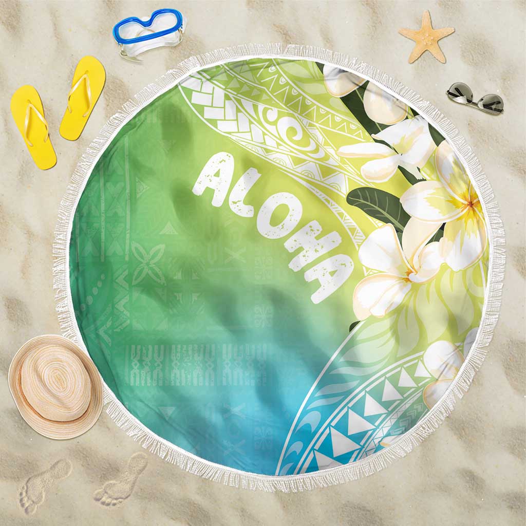 Aloha Hawaii Festive Beach Blanket Frangipani Lace Classic - Summer Vibes LT7 One Size 150cm Blue Green - Polynesian Pride