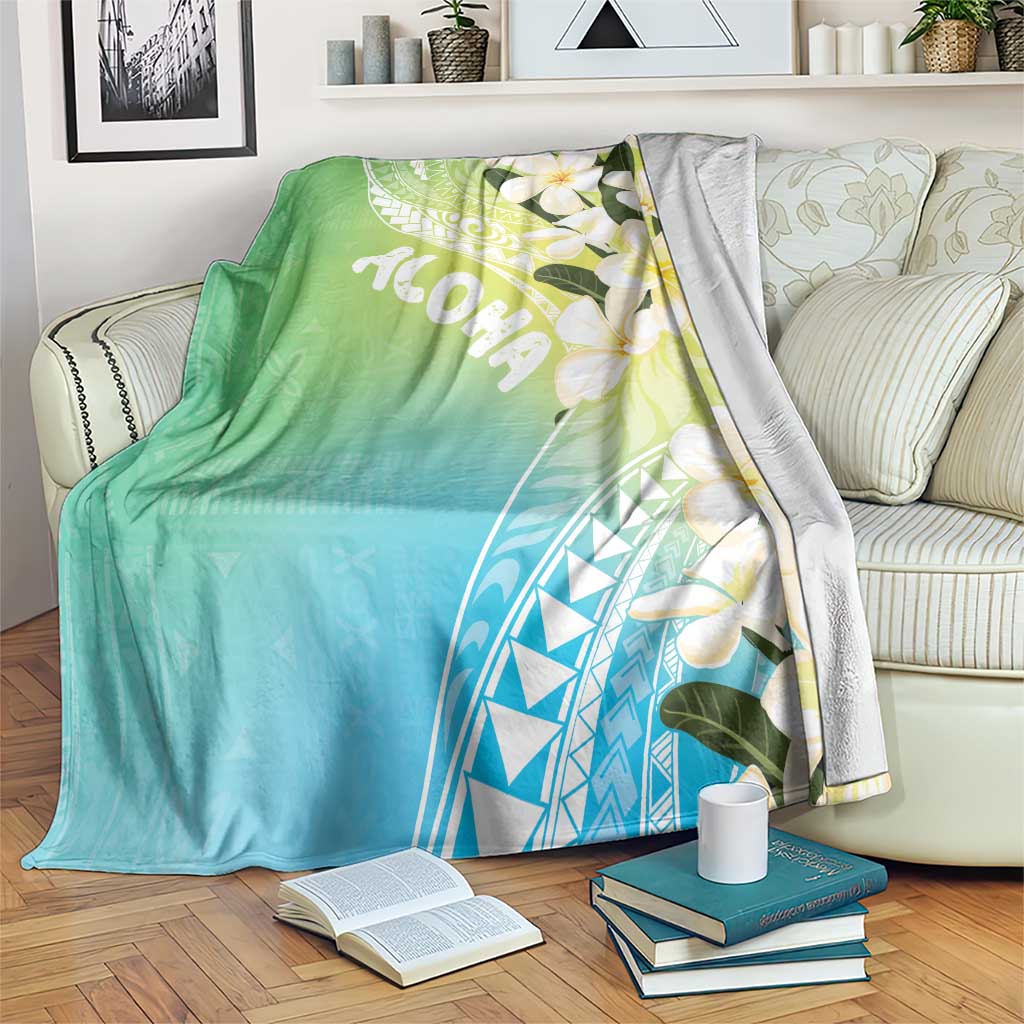 Aloha Hawaii Festive Blanket Frangipani Lace Classic - Summer Vibes LT7 Blue Green - Polynesian Pride
