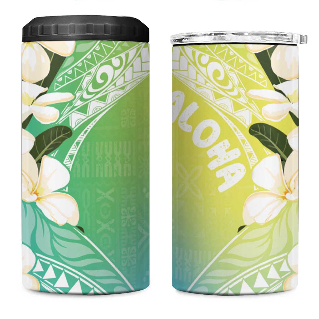 Aloha Hawaii Festive 4 in 1 Can Cooler Tumbler Frangipani Lace Classic - Summer Vibes LT7 One Size: 16 oz Blue Green - Polynesian Pride
