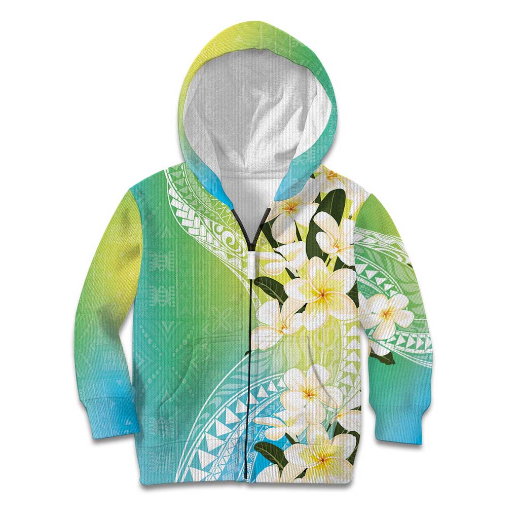 Aloha Hawaii Festive Kid Hoodie Frangipani Lace Classic - Summer Vibes LT7 Zip Hoodie Blue Green - Polynesian Pride