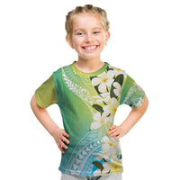 Aloha Hawaii Festive Kid T Shirt Frangipani Lace Classic - Summer Vibes LT7 Blue Green - Polynesian Pride