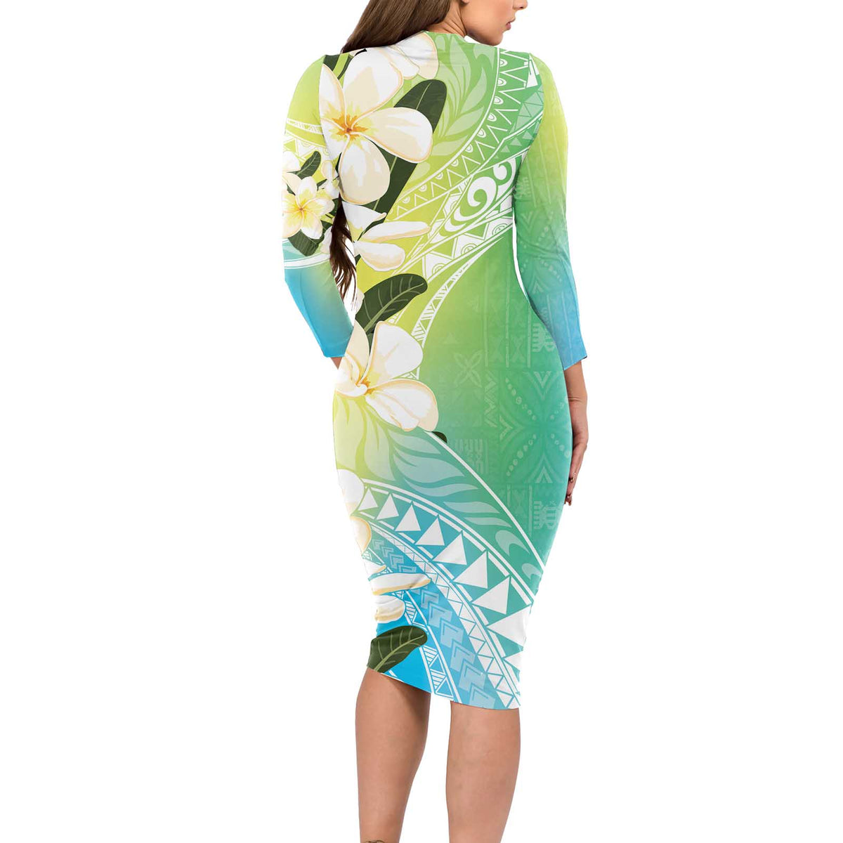 Aloha Hawaii Festive Long Sleeve Bodycon Dress Frangipani Lace Classic - Summer Vibes LT7 - Polynesian Pride